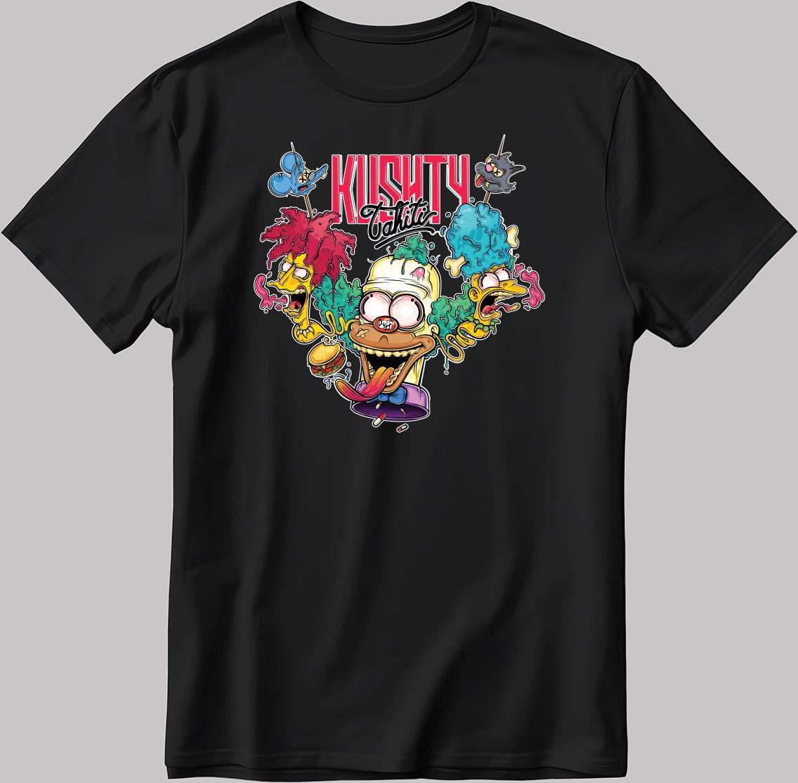 The Simpsons Family Kushty Tahiti Short Sleeve White-Black Men's / Women's T Shirt N141