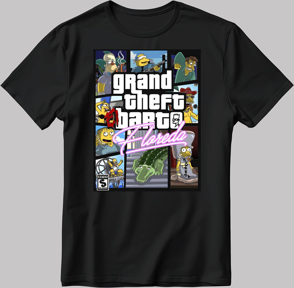 Grand Theft Barto The Simpsons Parody Short Sleeve White-Black Men's / Women's T Shirt N142