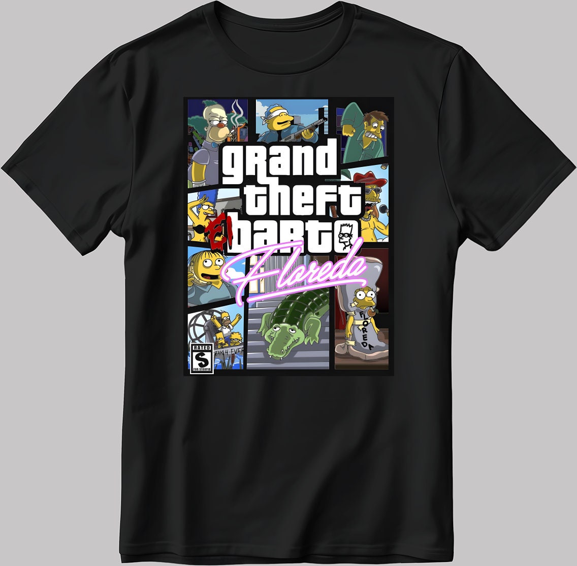 Grand Theft Barto The Simpsons Parody Short Sleeve White-Black Men's / Women's T Shirt N142