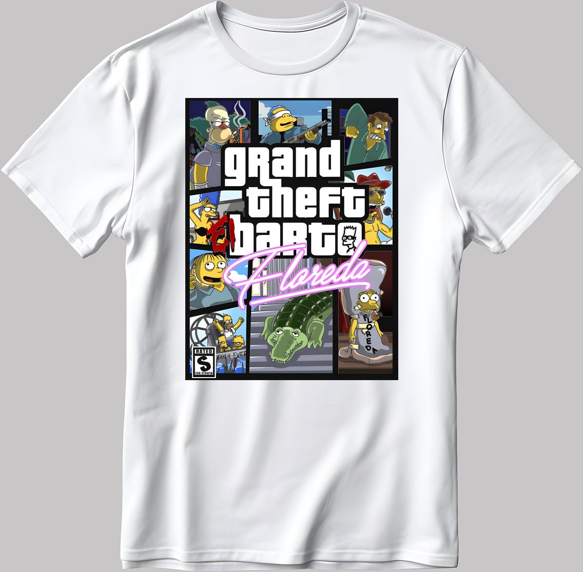 Grand Theft Barto The Simpsons Parody Short Sleeve White-Black Men's / Women's T Shirt N142