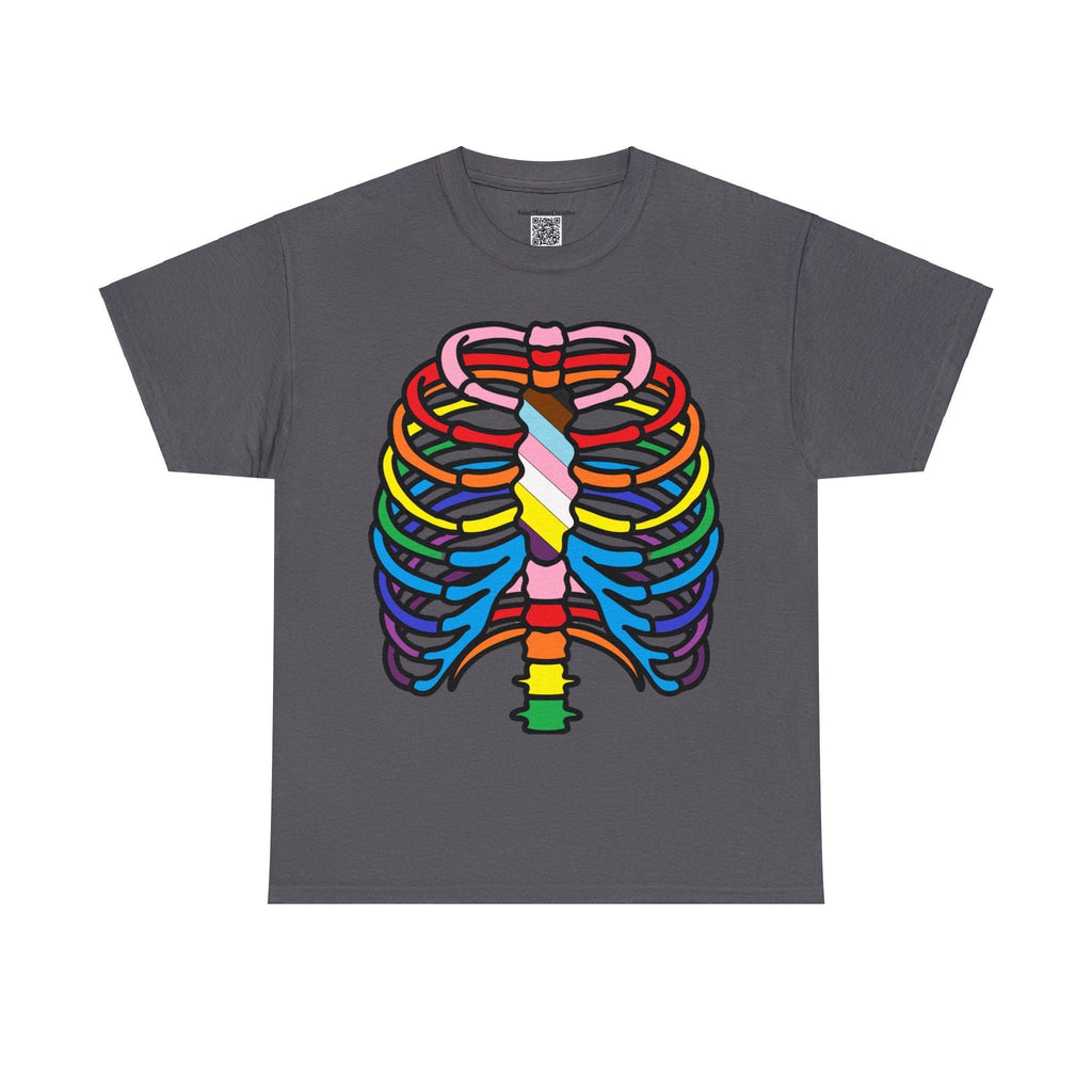Rainbow Ribs, Pride In my Bones Flag, Anatomical Colored Ribcage Unisex Tee Shirt, Custom Unique