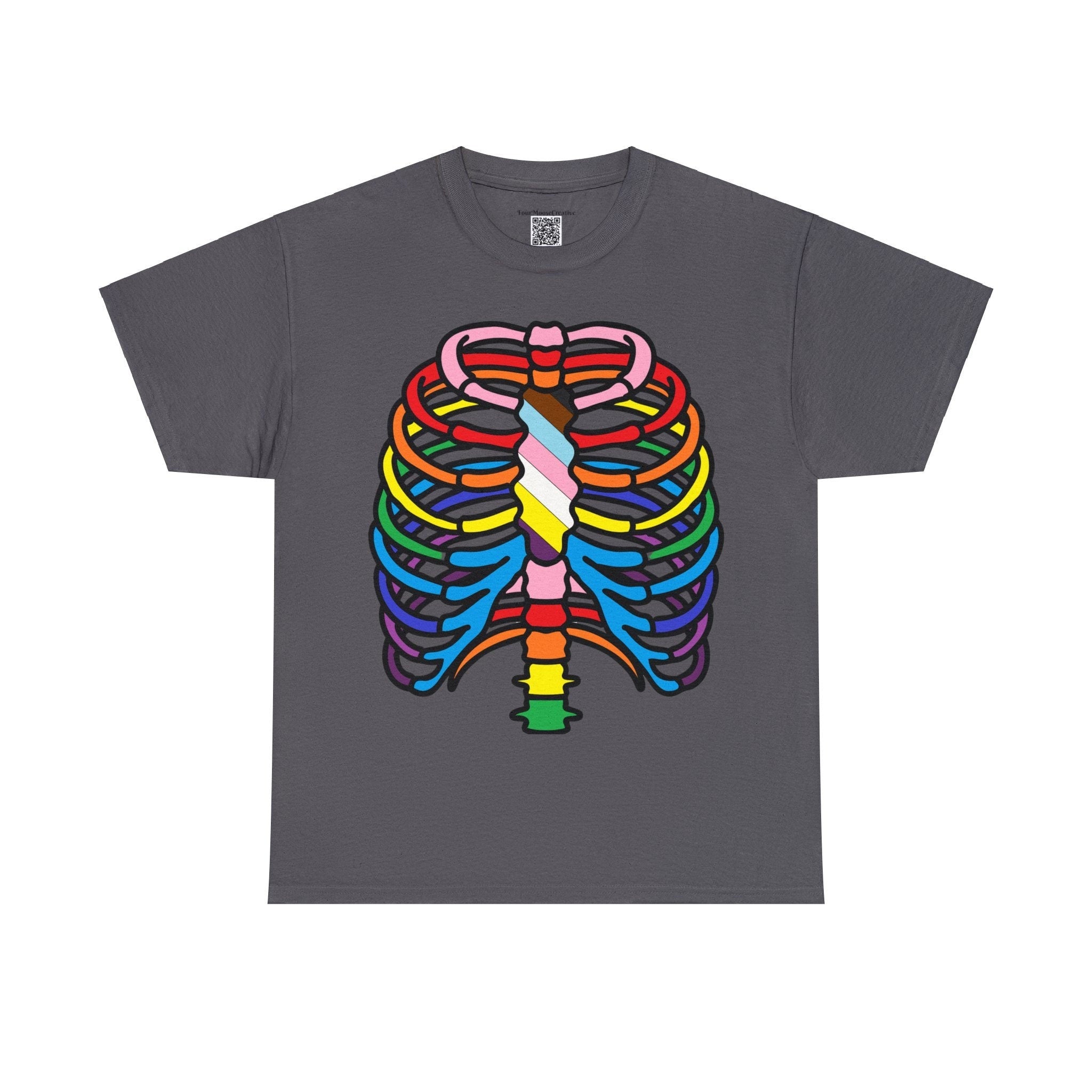 Rainbow Ribs, Pride In my Bones Flag, Anatomical Colored Ribcage Unisex Tee Shirt, Custom Unique