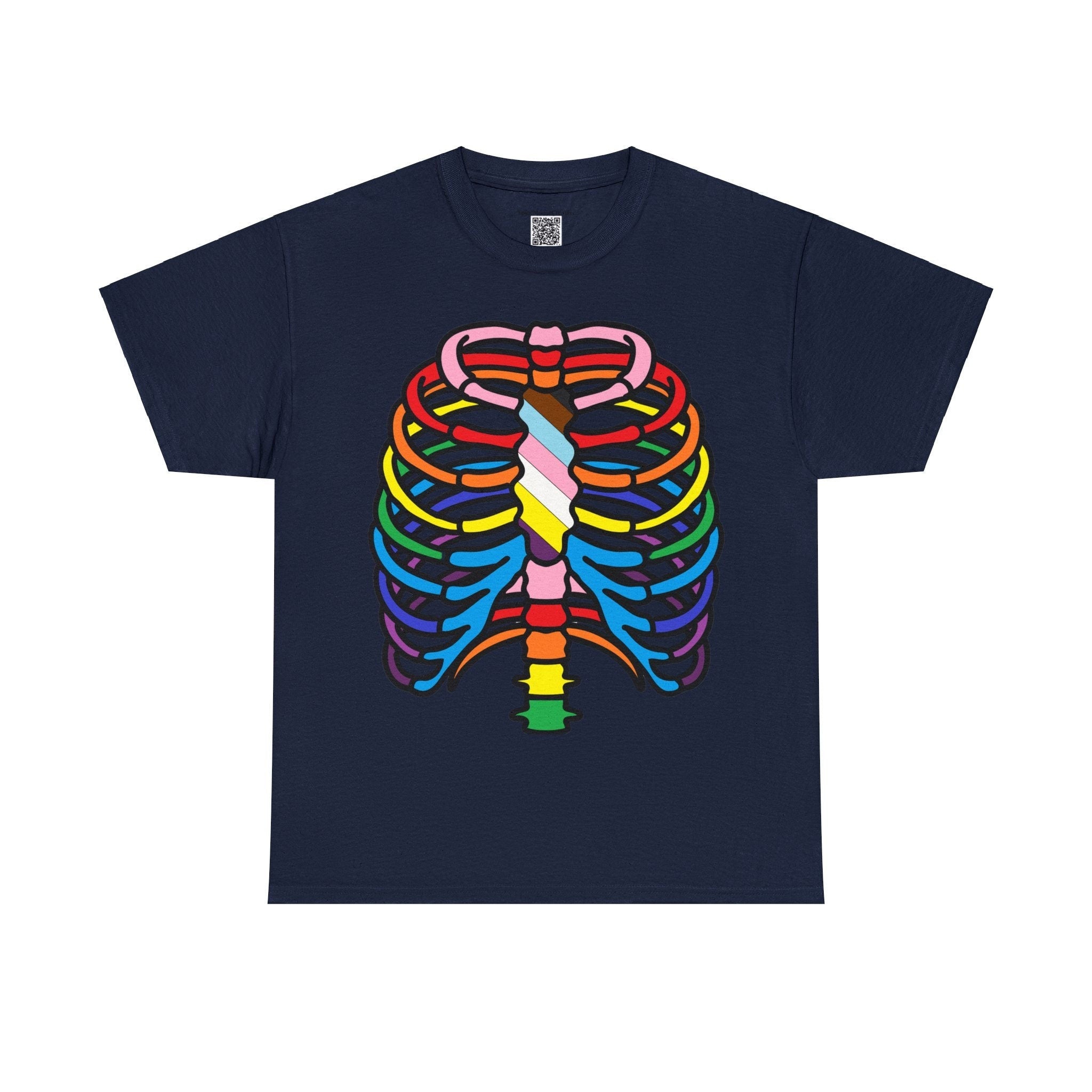 Rainbow Ribs, Pride In my Bones Flag, Anatomical Colored Ribcage Unisex Tee Shirt, Custom Unique