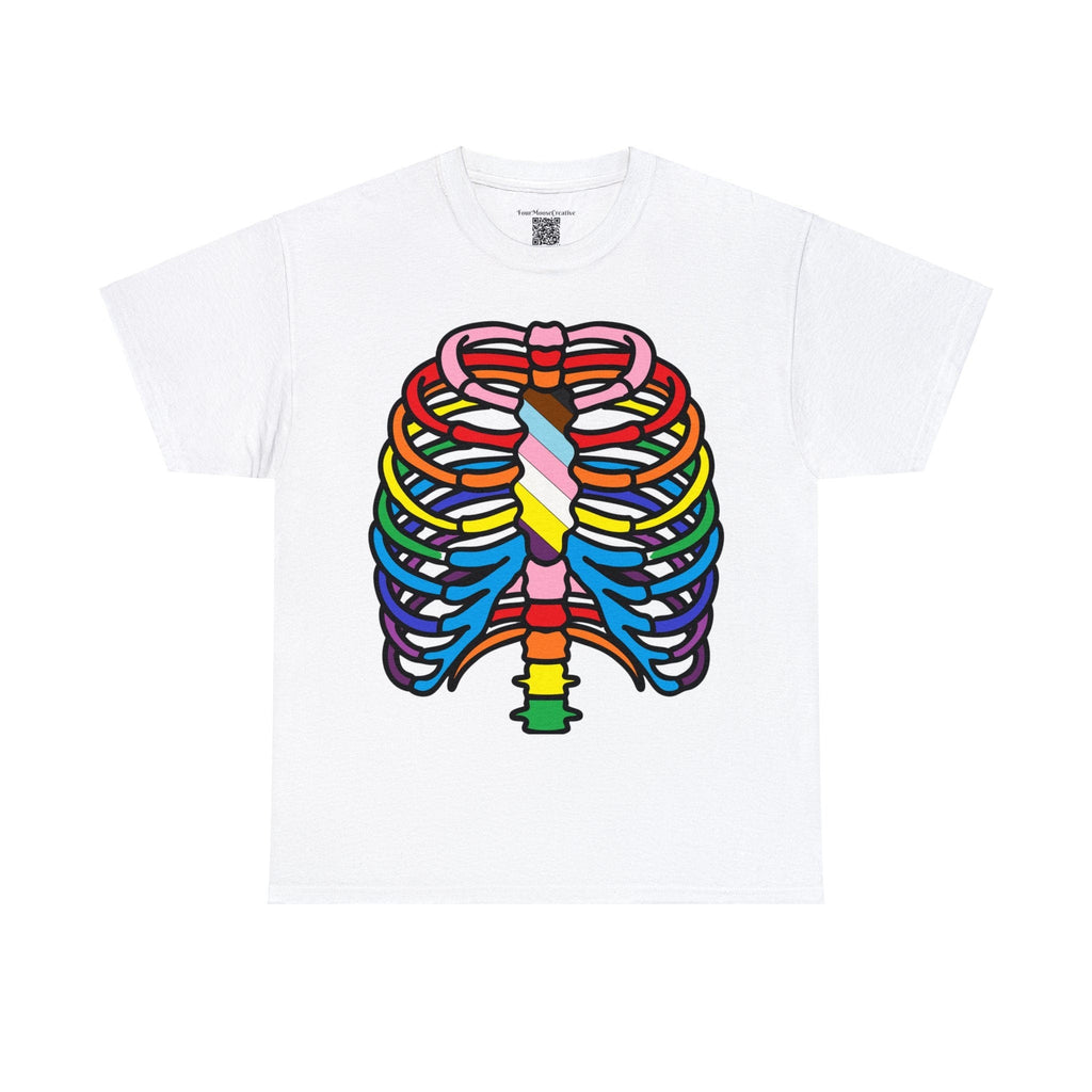 Rainbow Ribs, Pride In my Bones Flag, Anatomical Colored Ribcage Unisex Tee Shirt, Custom Unique