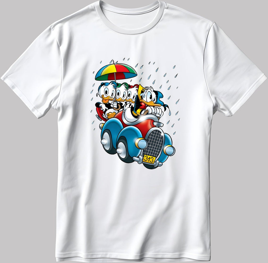 Duck Tales Car Short Sleeve White-Black Men's / Women's T Shirt N190