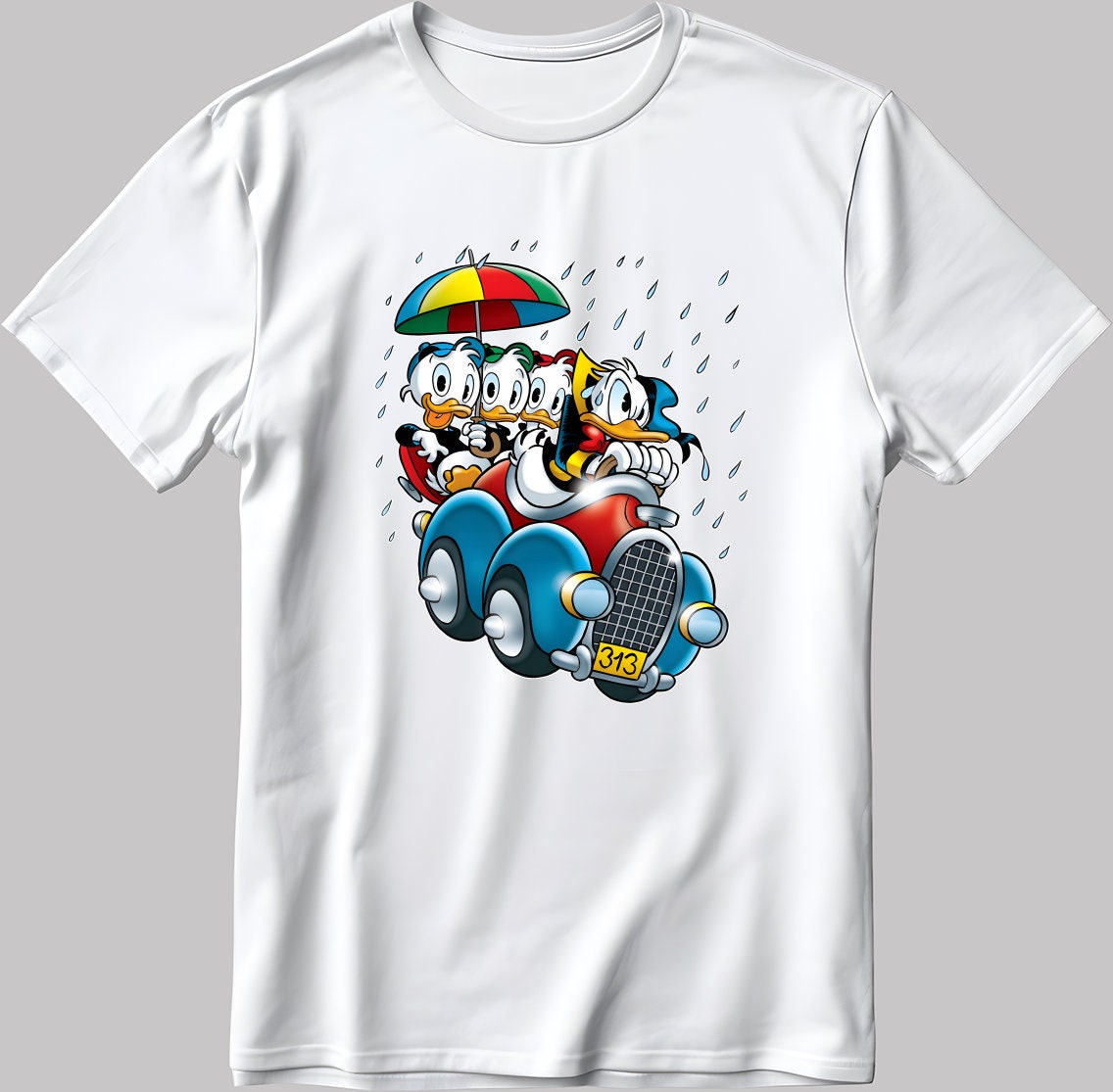 Duck Tales Car Short Sleeve White-Black Men's / Women's T Shirt N190