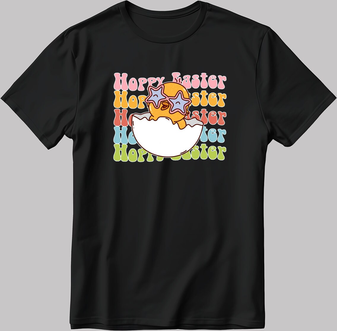 Happy Easter Poster Short Sleeve White-Black Men's / Women's T Shirt N407