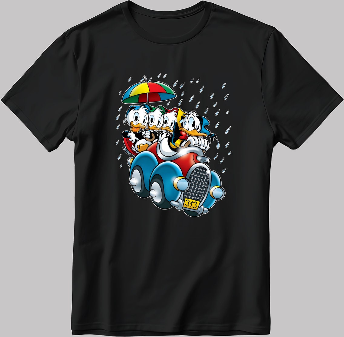 Duck Tales Car Short Sleeve White-Black Men's / Women's T Shirt N190