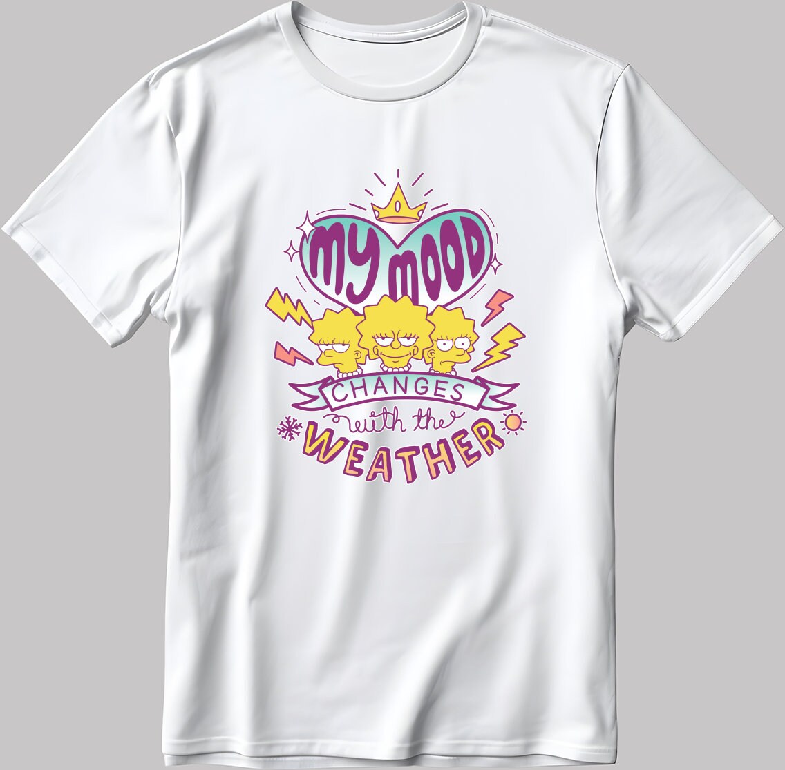 My Mood Changes Lisa Simpson Short Sleeve White-Black Men's / Women's T Shirt N216