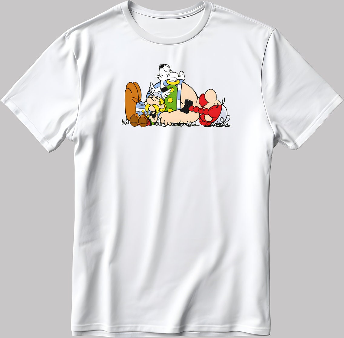 Asterix And Obelix Figure Short Sleeve White-Black Men's / Women's T Shirt N569