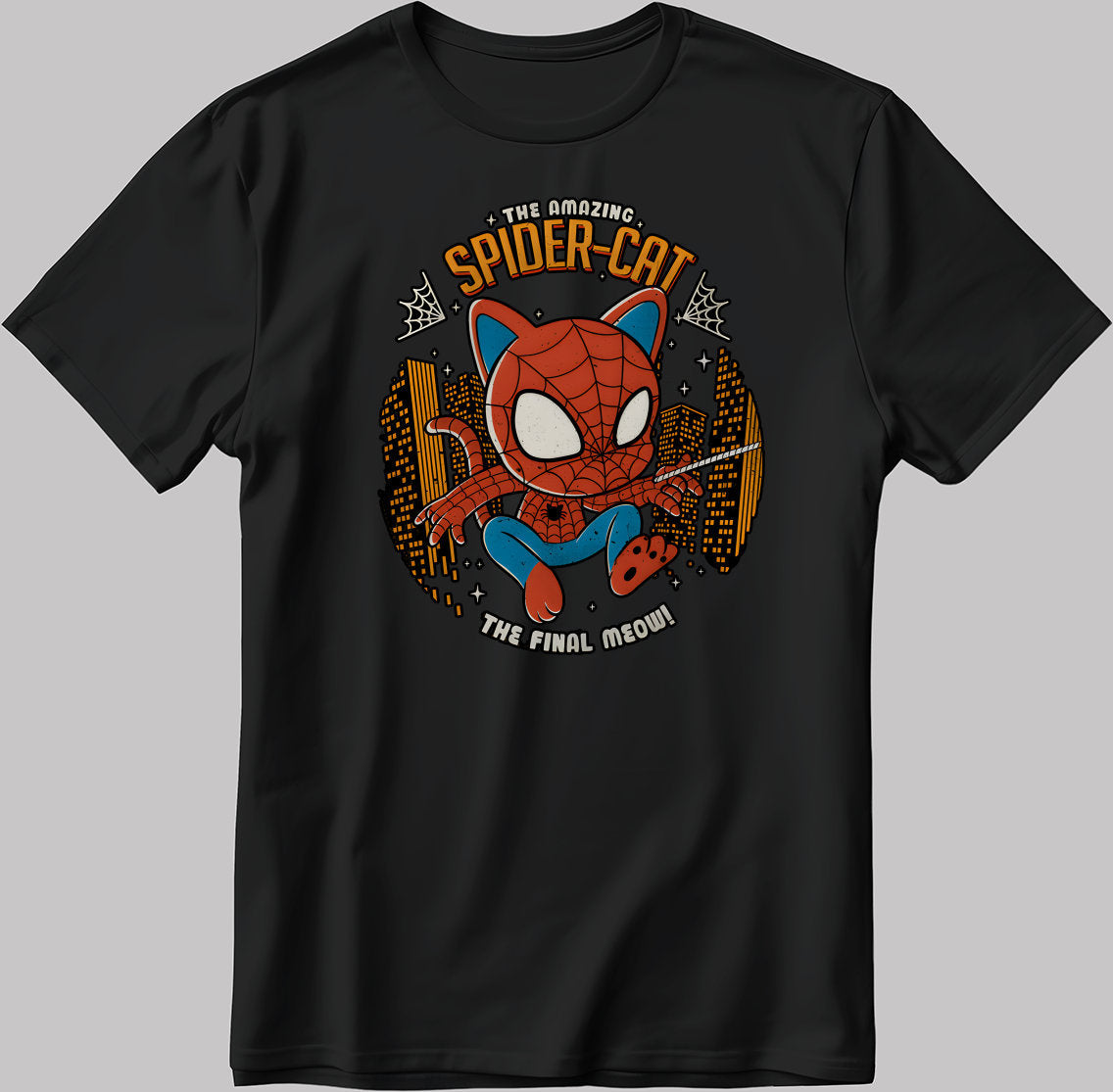 The Amazing Spider-Cat Poster Short Sleeve White-Black Men's / Women's T Shirt N590