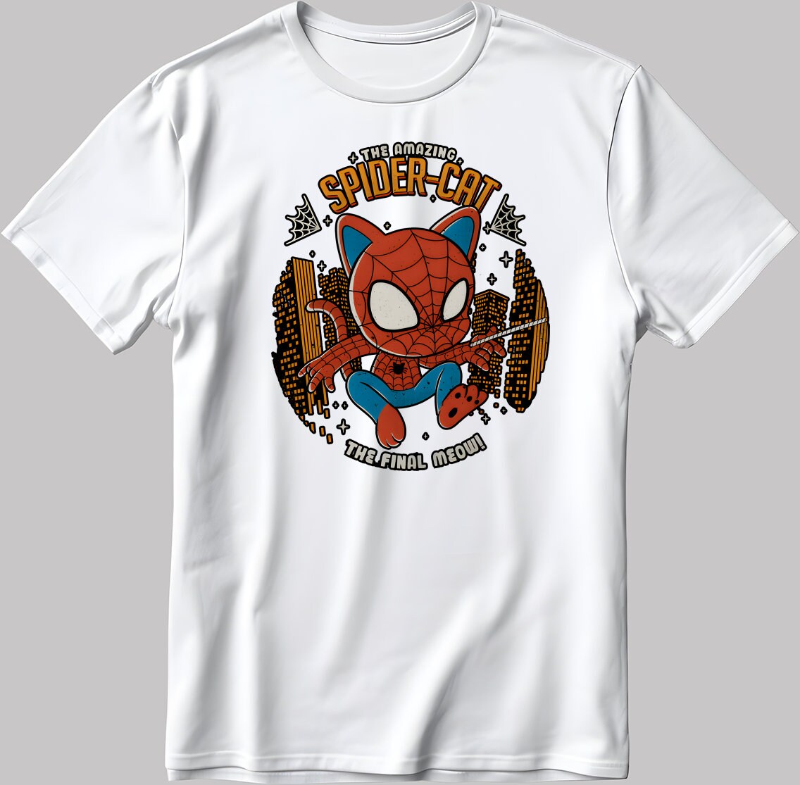 The Amazing Spider-Cat Poster Short Sleeve White-Black Men's / Women's T Shirt N590
