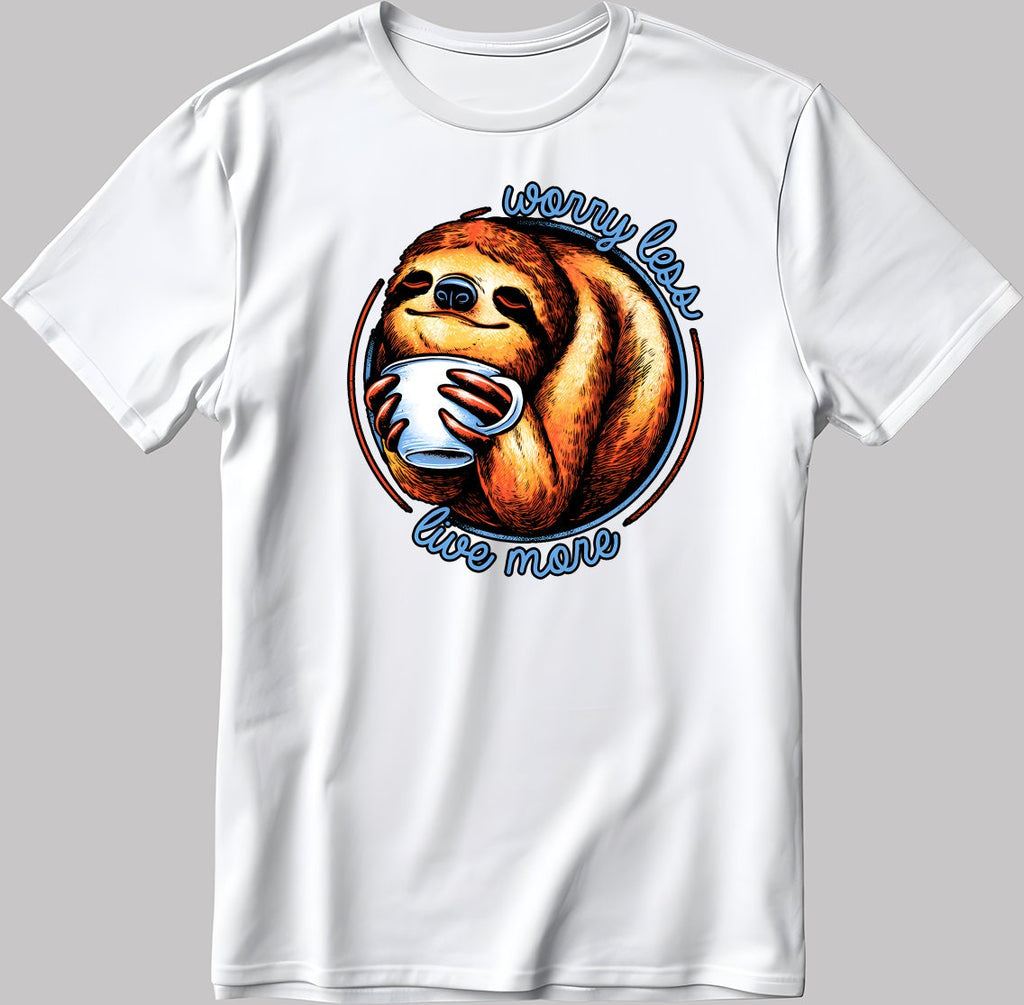 Worry Less Live More Lazy Animal Short Sleeve White-Black Men's / Women's T Shirt N591