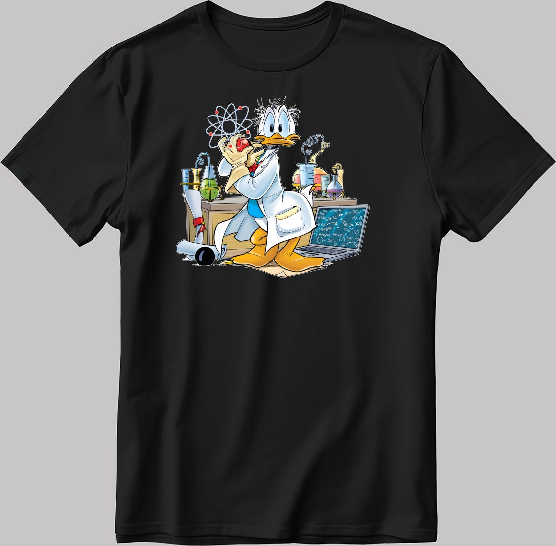 Cosplay Scientist Donald Duck  Short Sleeve White-Black Men's / Women's T Shirt N536