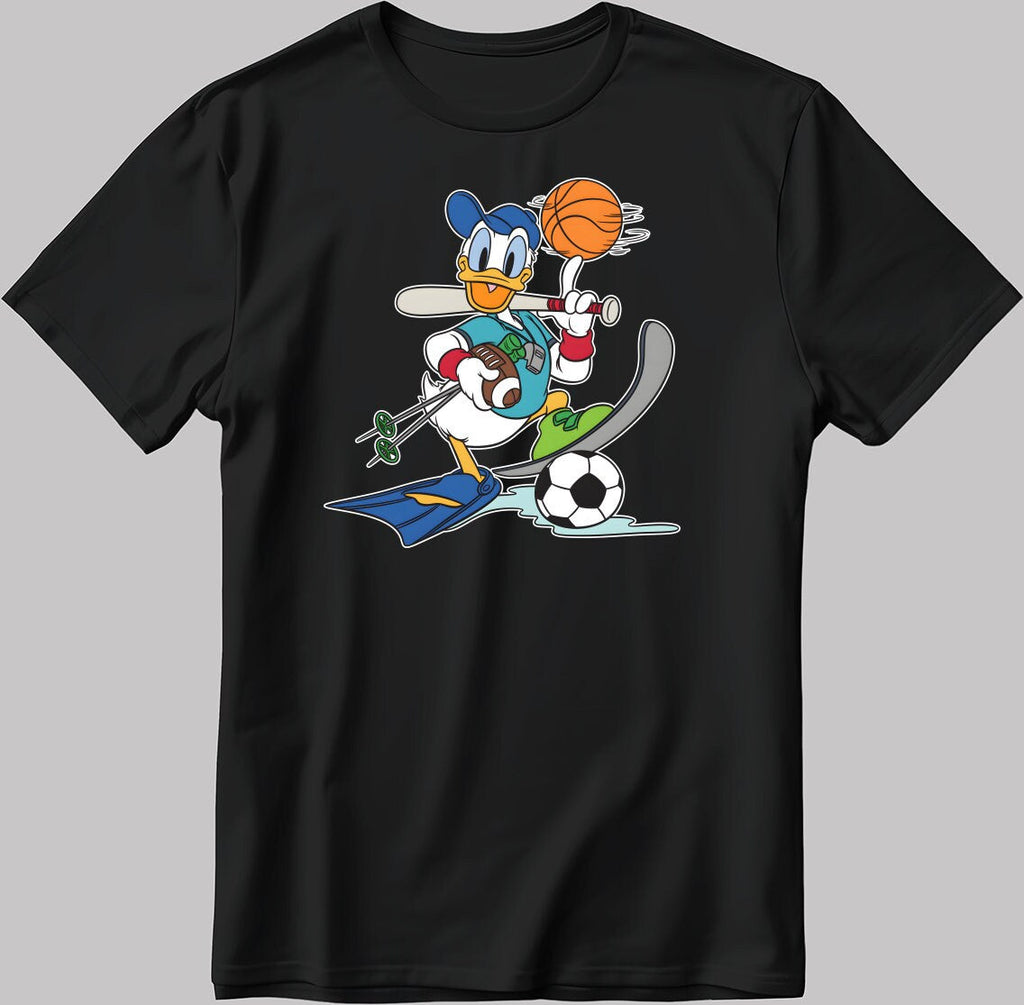 Donald Duck Basketballer Short Sleeve White-Black Men's / Women's T Shirt N546