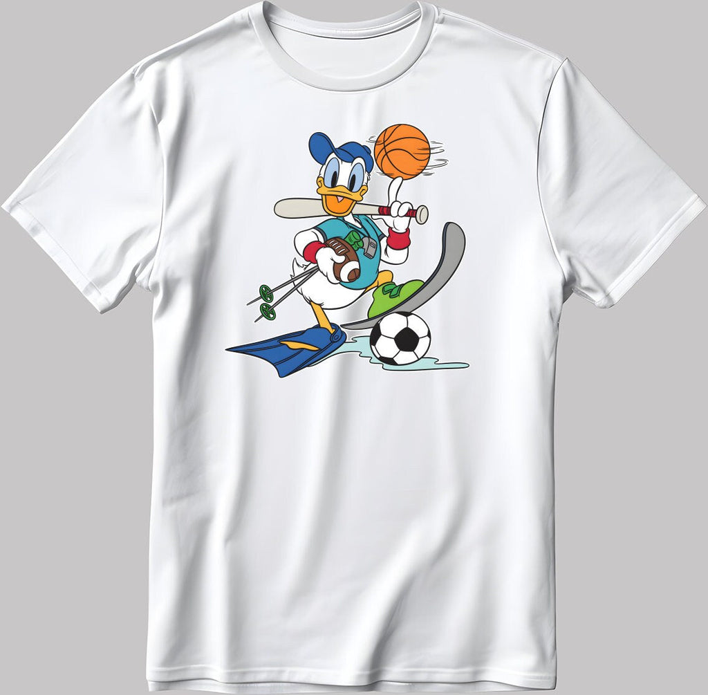 Donald Duck Basketballer Short Sleeve White-Black Men's / Women's T Shirt N546