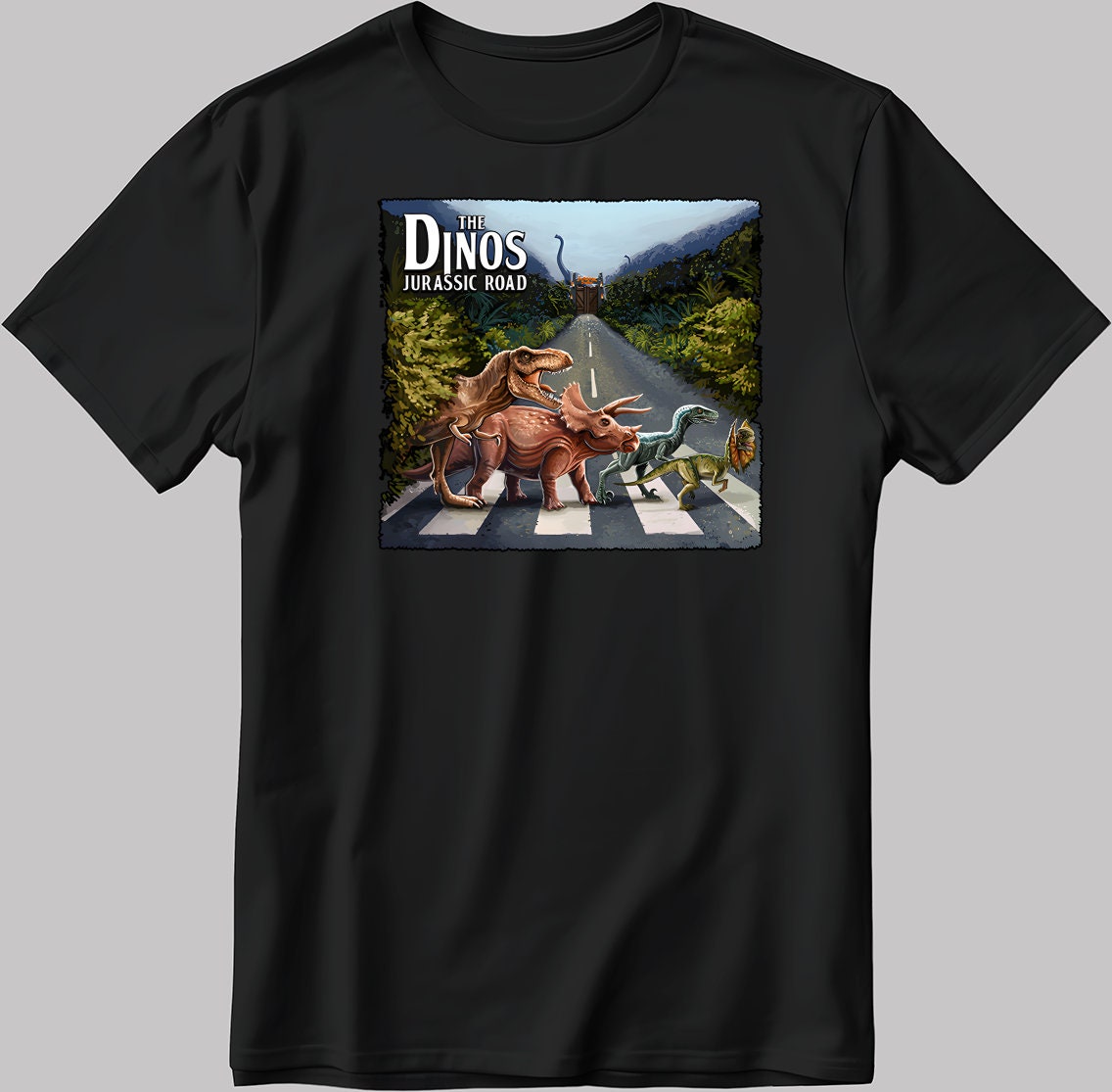 The Dinos Jurassic Road Short Sleeve White-Black Men's / Women's T Shirt N575