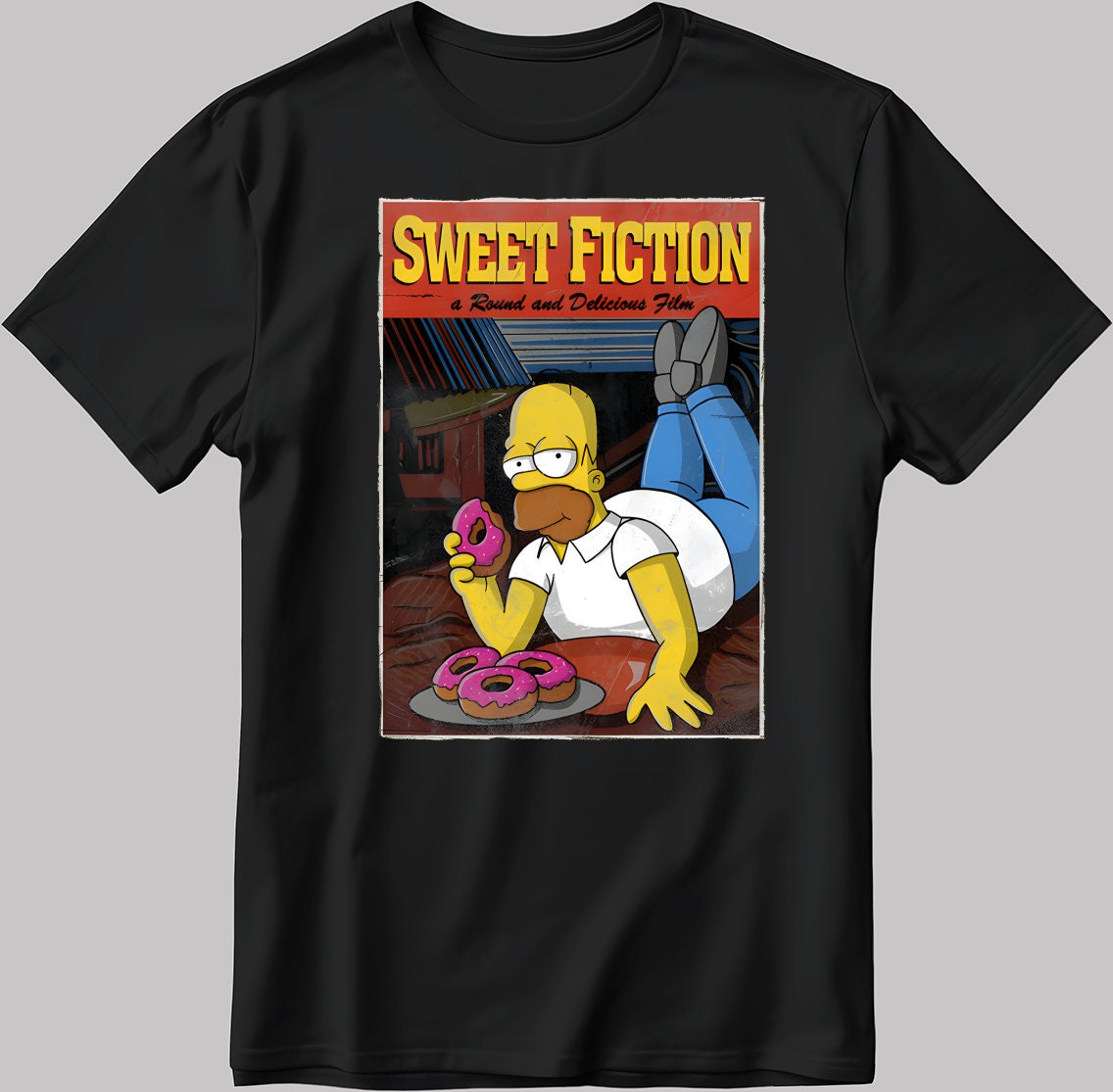 Homer Simpsons Sweet Fiction Poster Short Sleeve White-Black Men's / Women's T Shirt N587