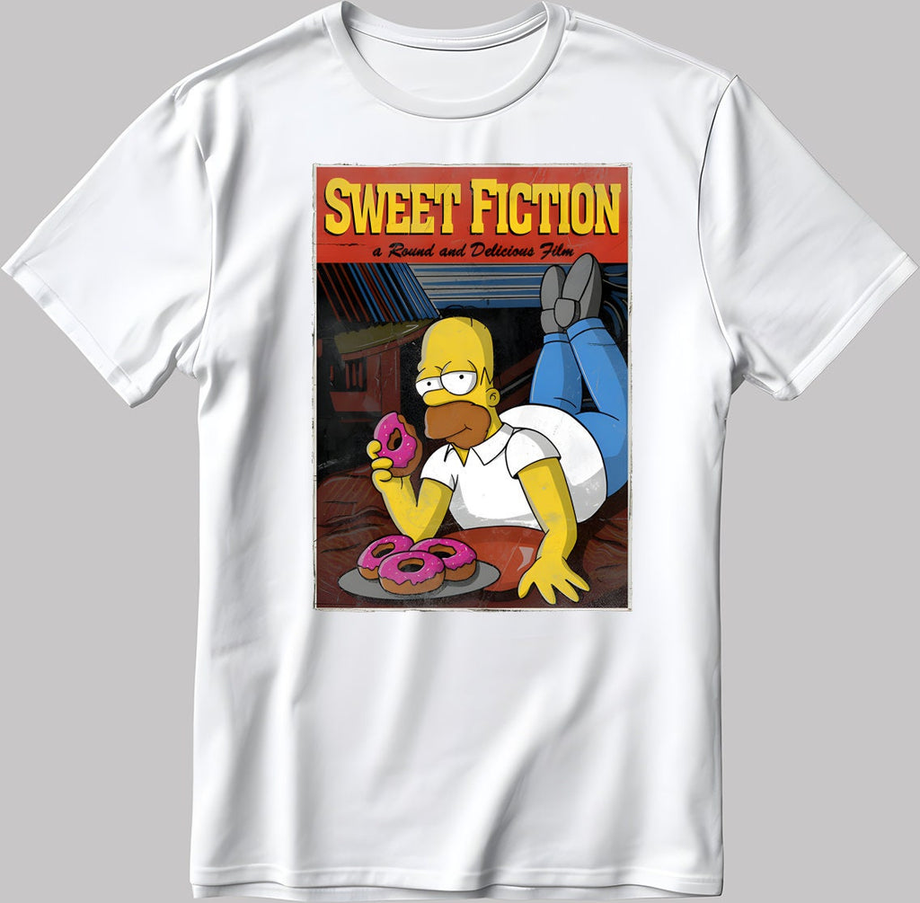Homer Simpsons Sweet Fiction Poster Short Sleeve White-Black Men's / Women's T Shirt N587