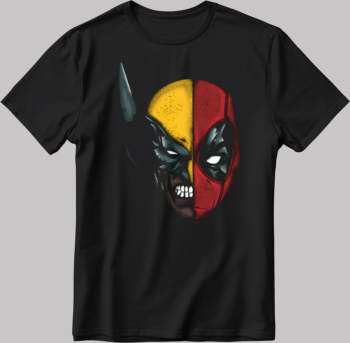 Deadpool And Wolverine Face Mix Short Sleeve White-Black Men's / Women's T Shirt S511