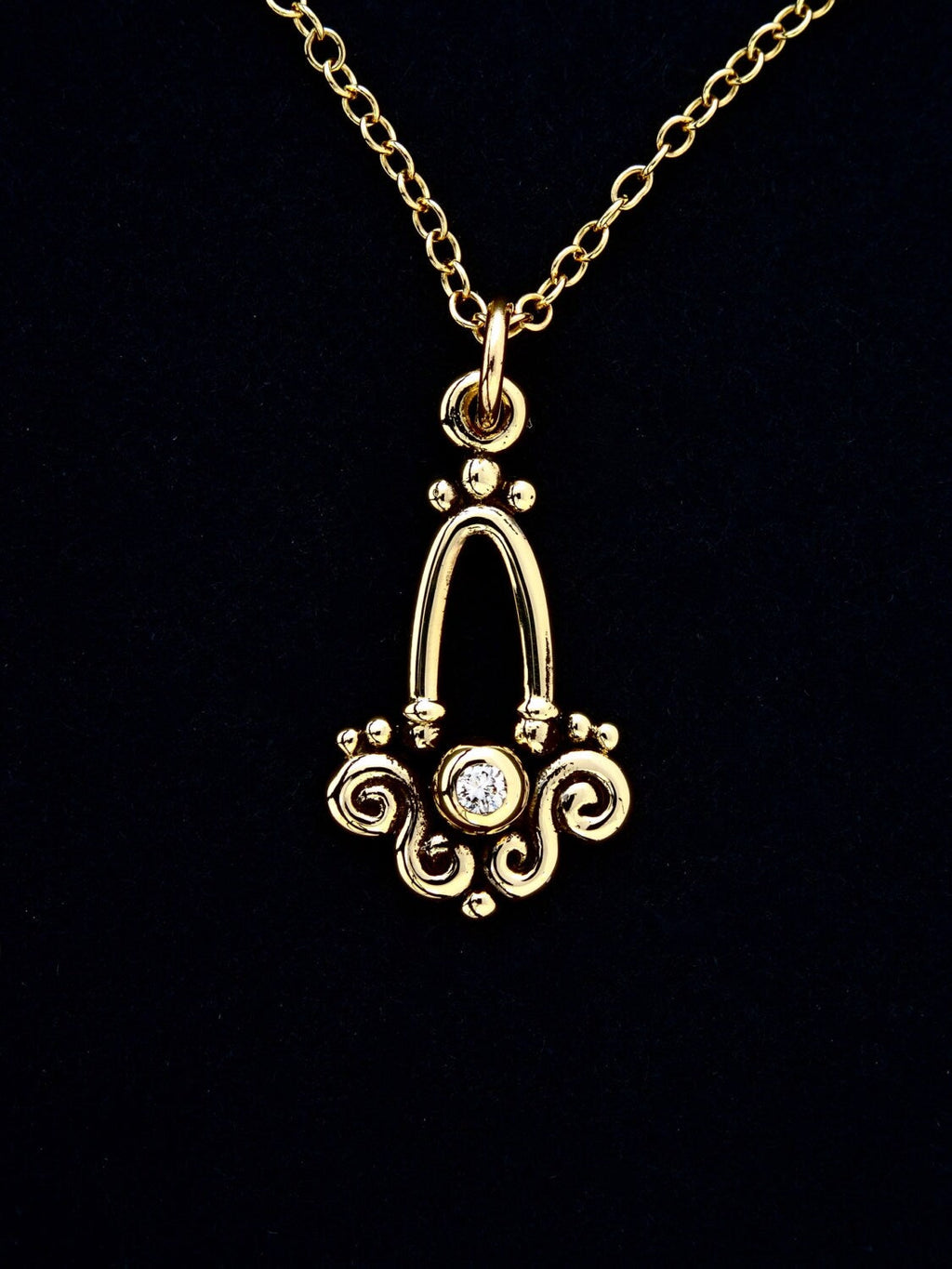 Diamond Necklace - Handcrafted 14 kt. Gold "Favorite" Necklace with a .5 pt. diamond by Rick Mahonski, Goldsmith