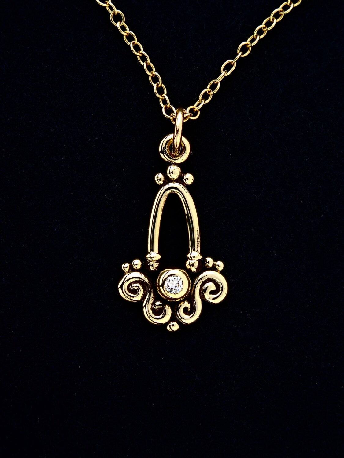 Diamond Necklace - Handcrafted 14 kt. Gold "Favorite" Necklace with a .5 pt. diamond by Rick Mahonski, Goldsmith