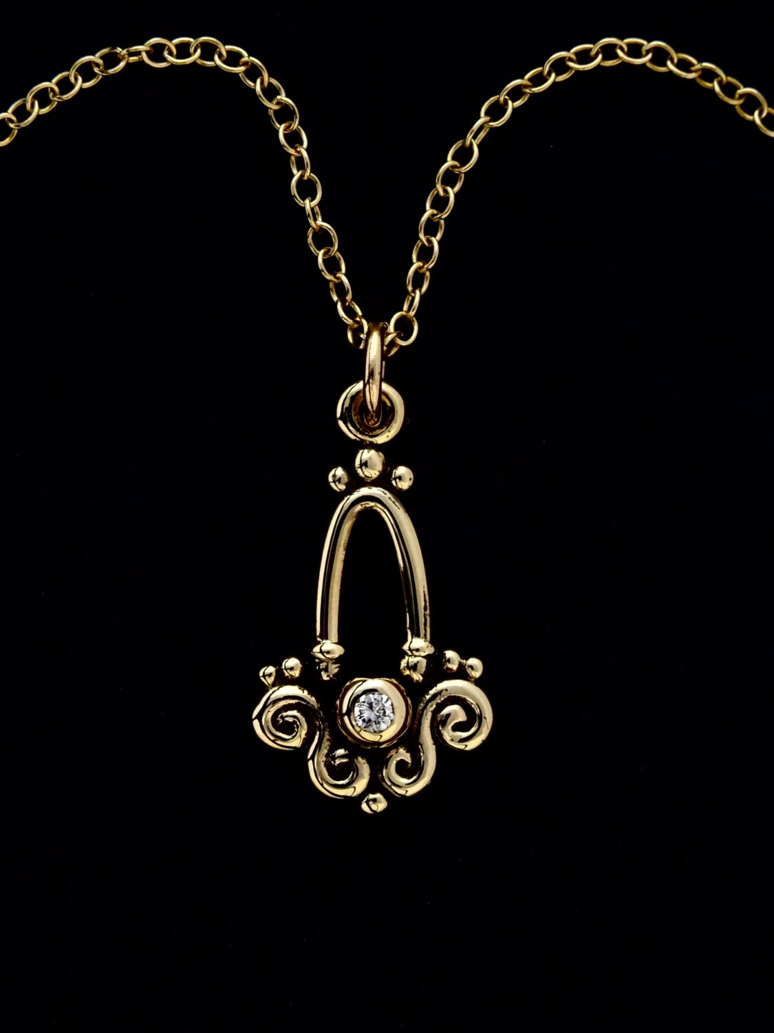 Diamond Necklace - Handcrafted 14 kt. Gold "Favorite" Necklace with a .5 pt. diamond by Rick Mahonski, Goldsmith