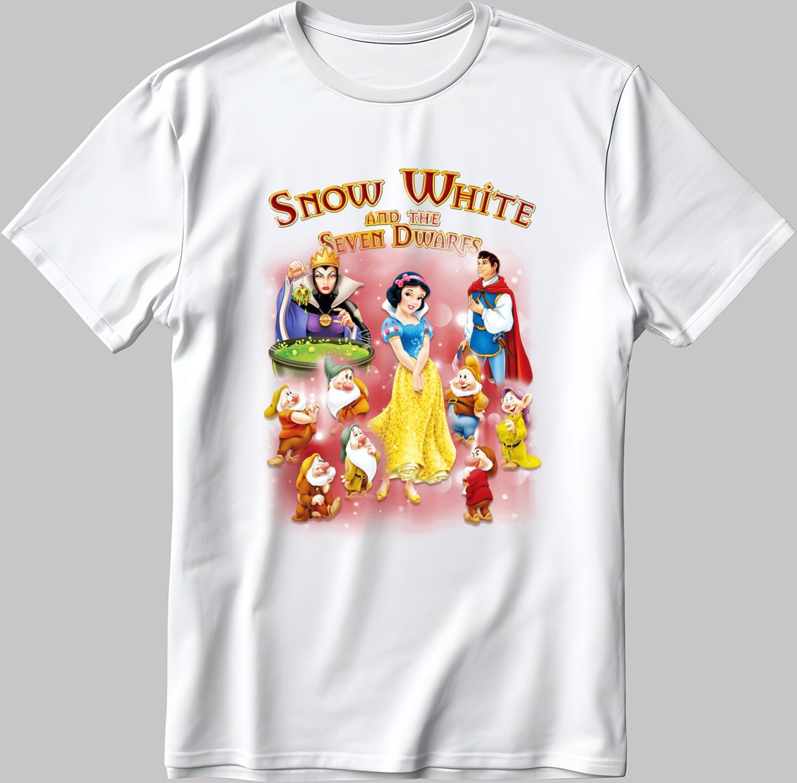 Snow White And The Seven Dwarfs Short Sleeve White-Black Men's / Women's T Shirt N604