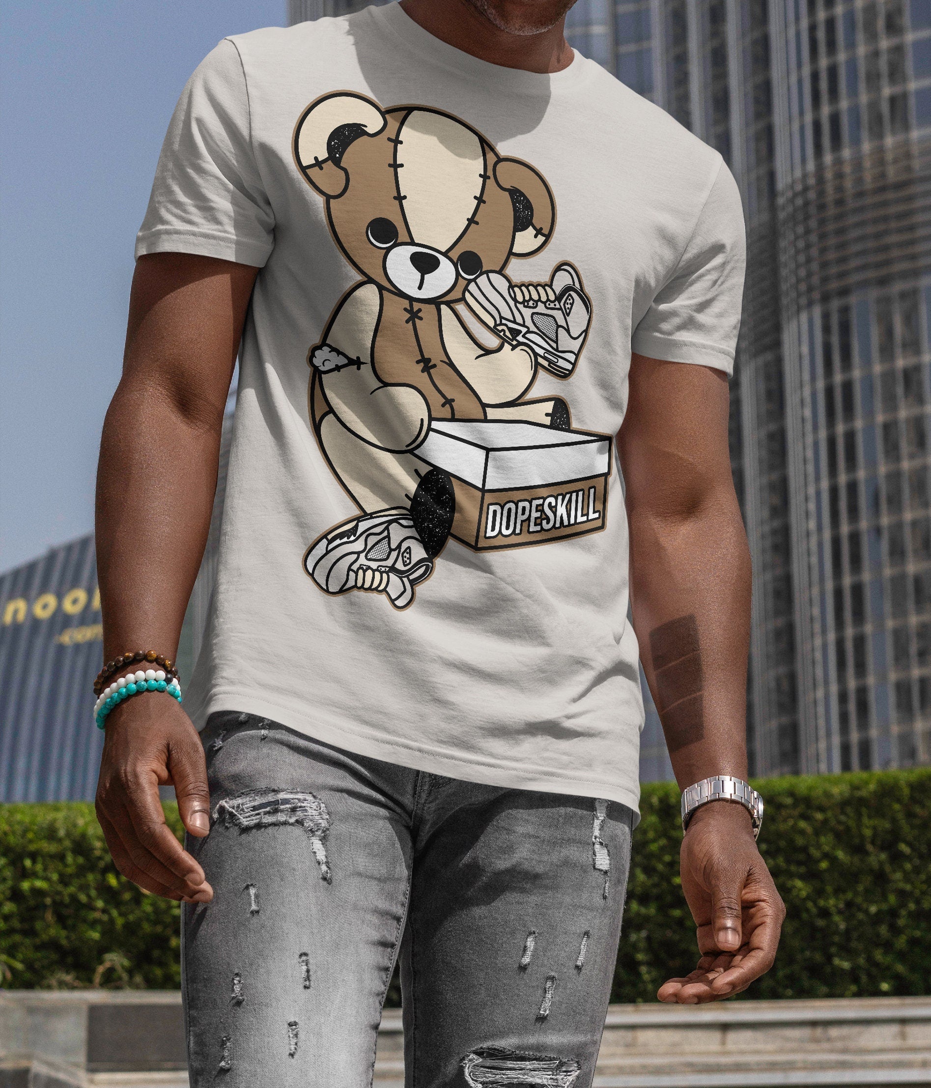 Sail 5s DopeSkill Unisex Shirt Sneakerhead BEAR Graphic - Sand Tshirt