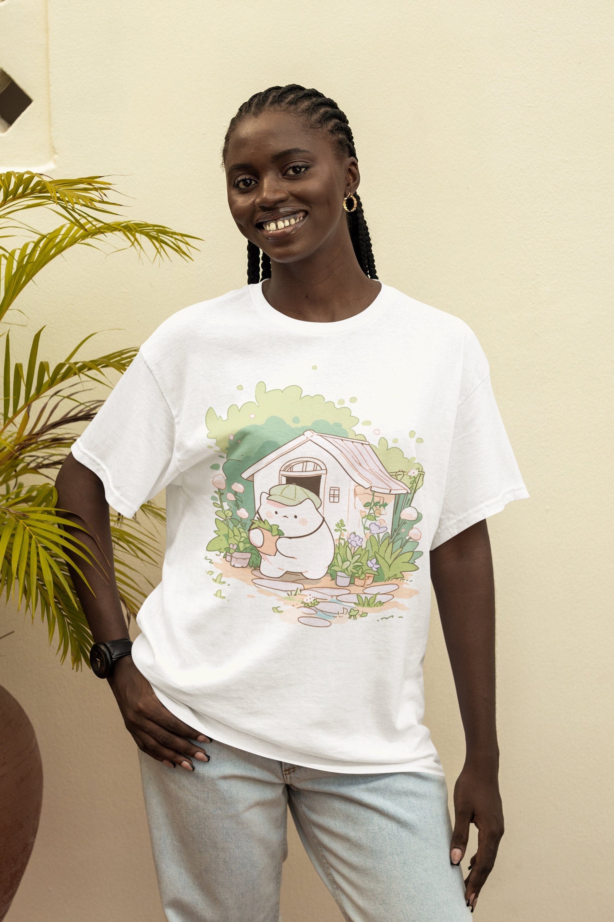 Kawaii Gardener Cat T-Shirt | Garden Shirt, Cute, Cat Shirt, Gardening Gift, Garden Lover Gift, Gardener Gift, Garden Love, Kawaii Aesthetic