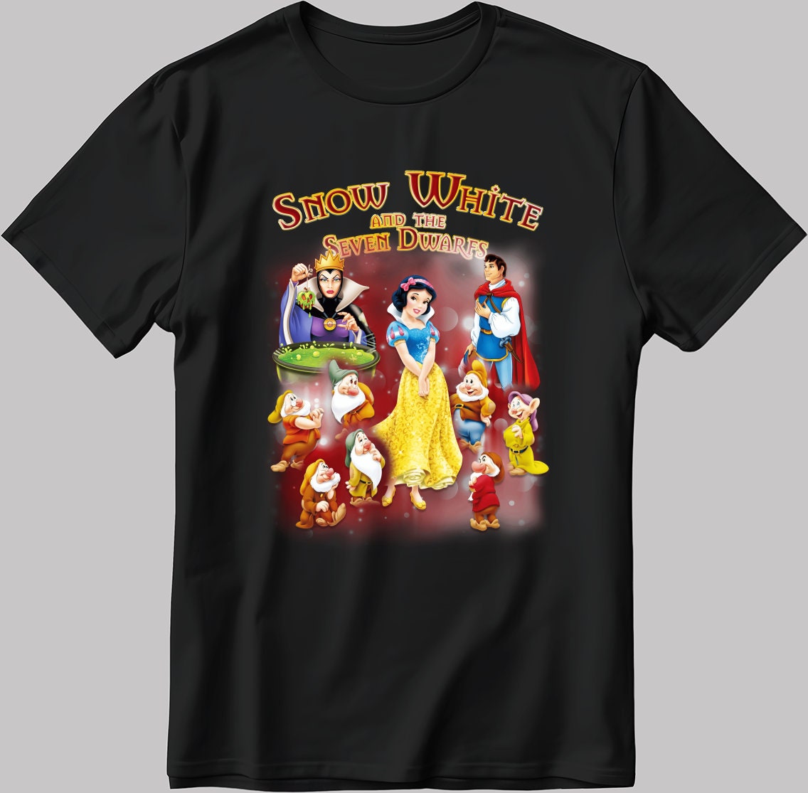 Snow White And The Seven Dwarfs Short Sleeve White-Black Men's / Women's T Shirt N604