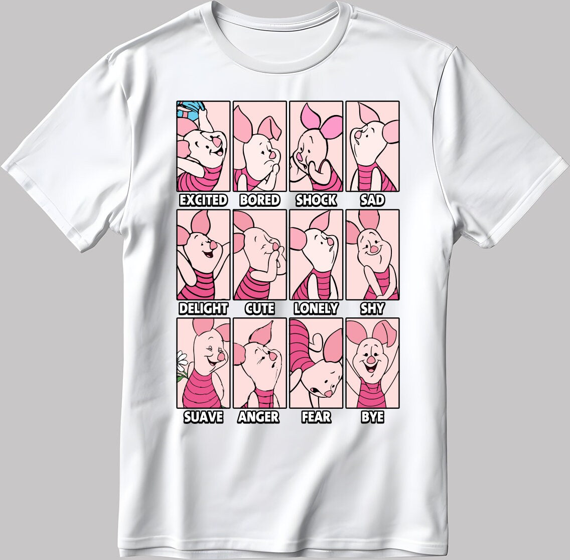 Piglet Moods Short Sleeve White-Black Men's / Women's T Shirt C548