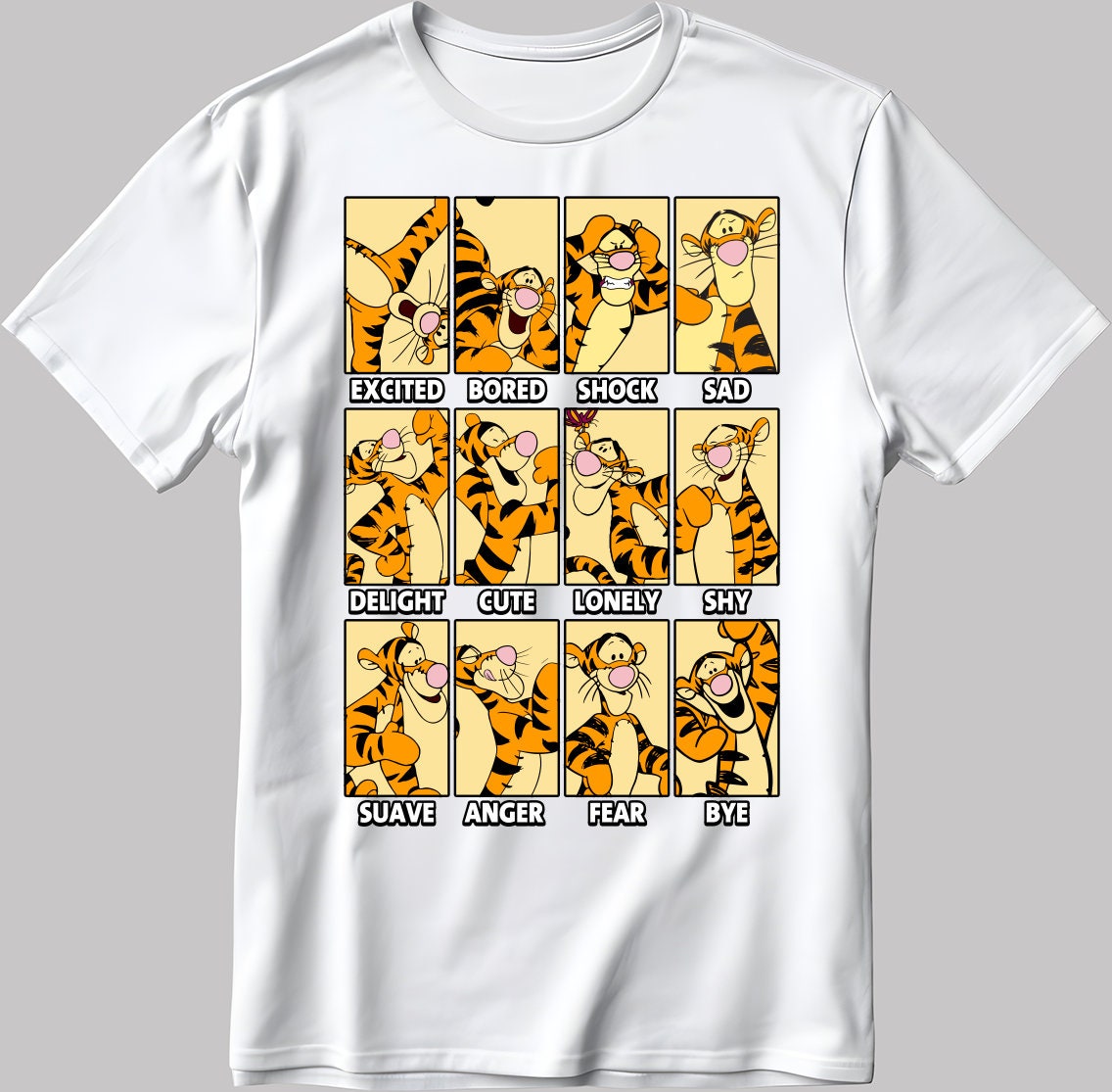 Tigger Moods Short Sleeve White-Black Men's / Women's T Shirt C551