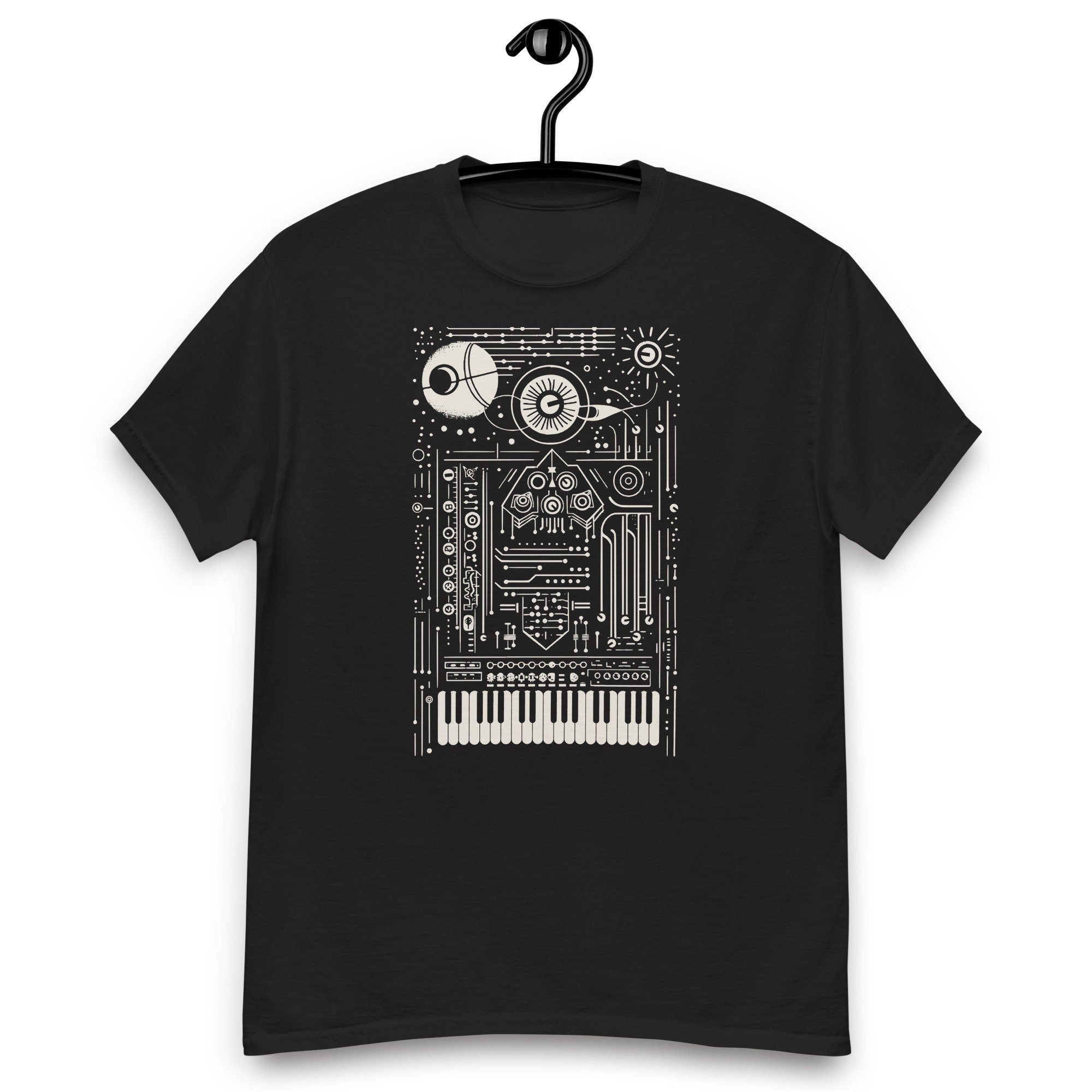 Synth art T-shirt for electronic musician who plays synthesizer