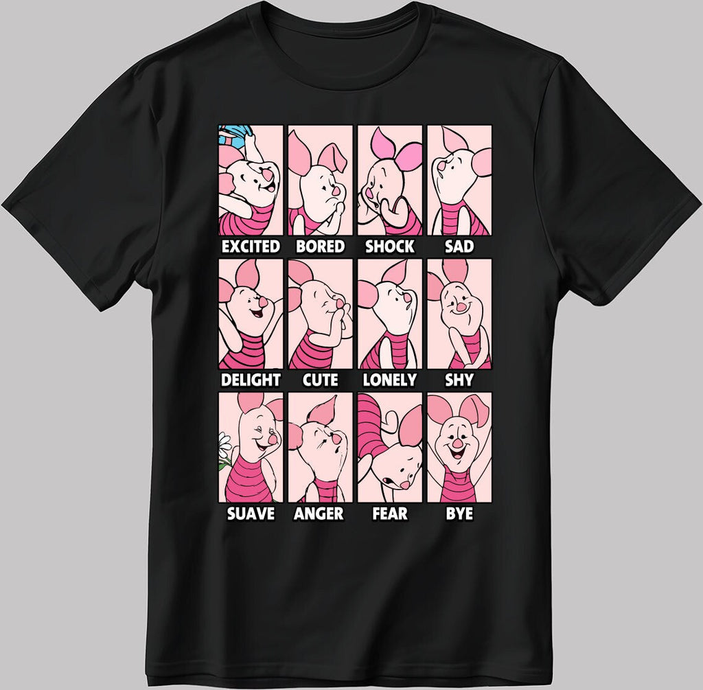 Piglet Moods Short Sleeve White-Black Men's / Women's T Shirt C548