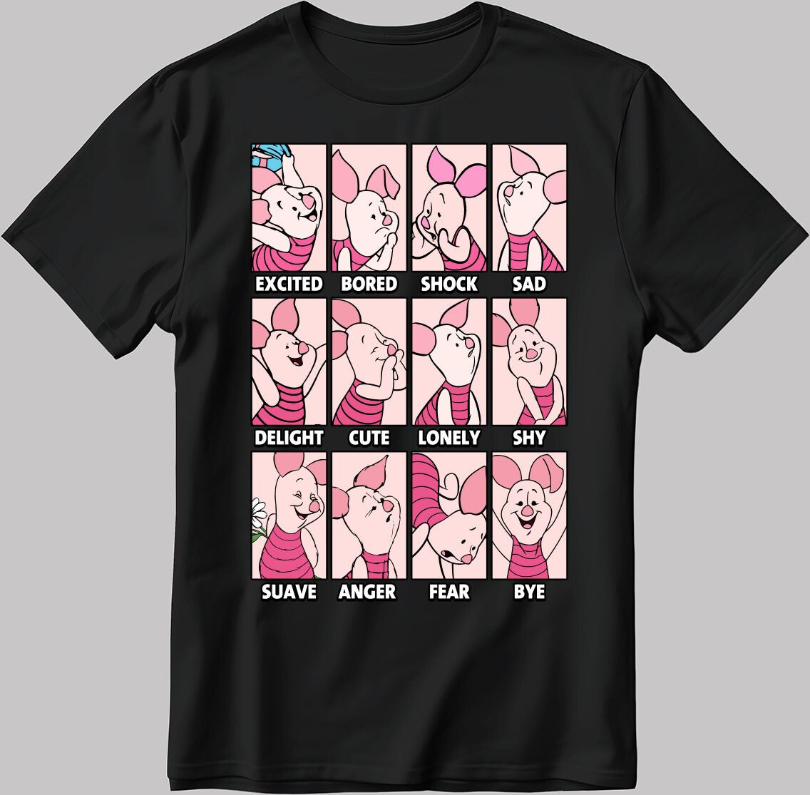 Piglet Moods Short Sleeve White-Black Men's / Women's T Shirt C548
