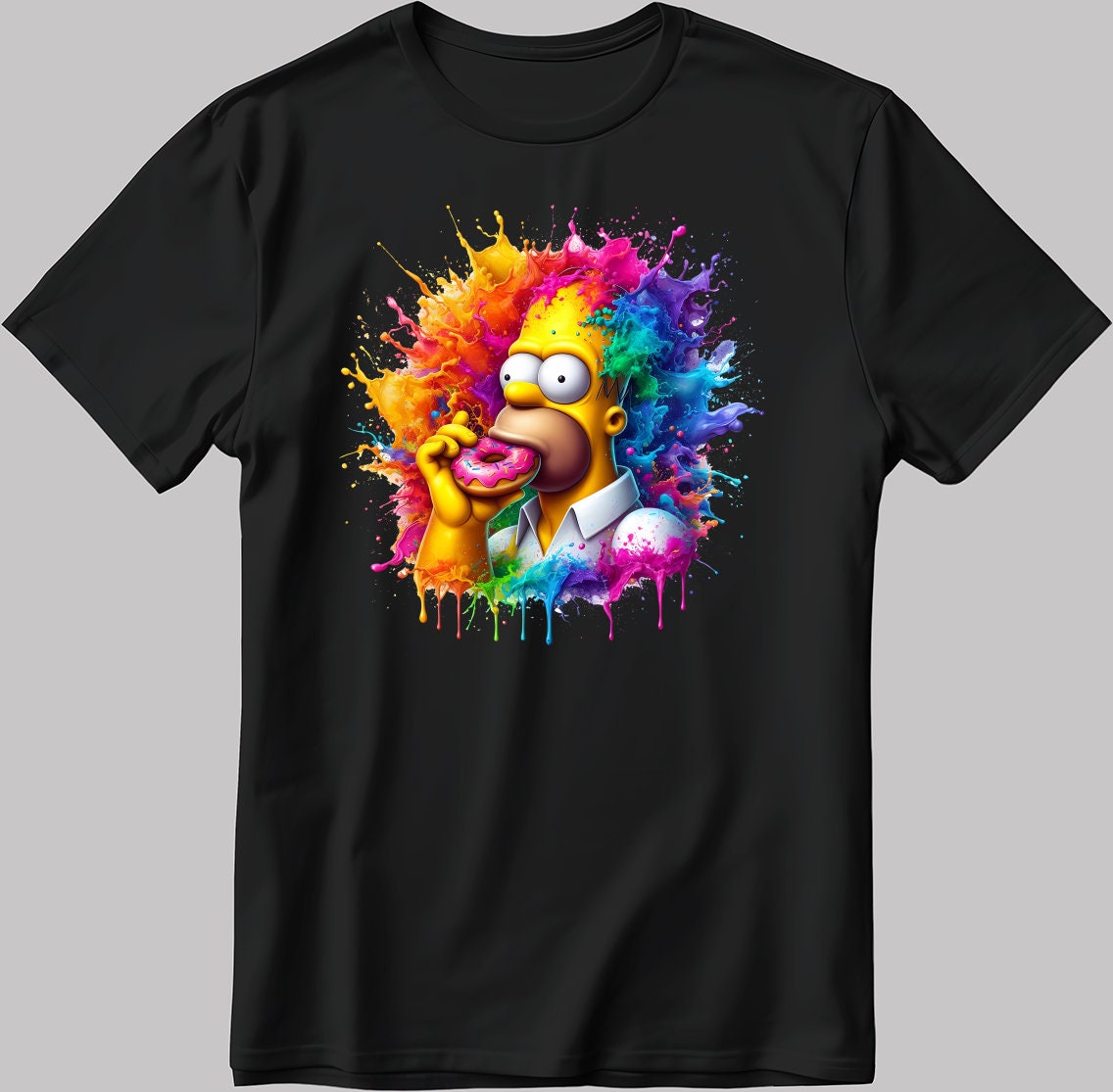 Homer Simpsons Colorful Art Short Sleeve White-Black Men's / Women's T Shirt F568