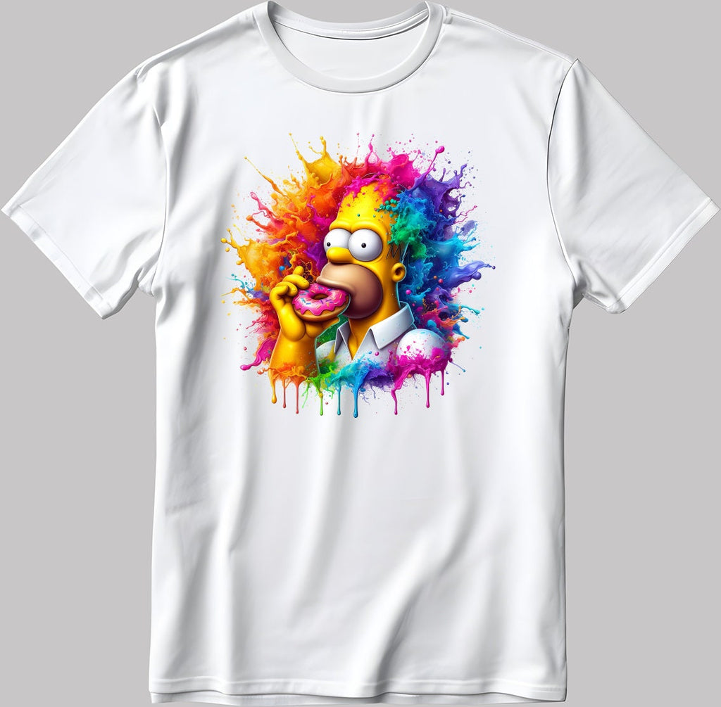 Homer Simpsons Colorful Art Short Sleeve White-Black Men's / Women's T Shirt F568