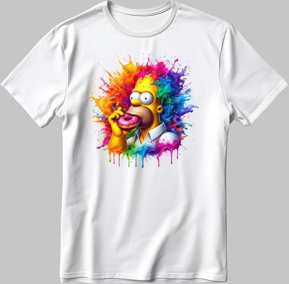 Homer Simpsons Colorful Art Short Sleeve White-Black Men's / Women's T Shirt F568