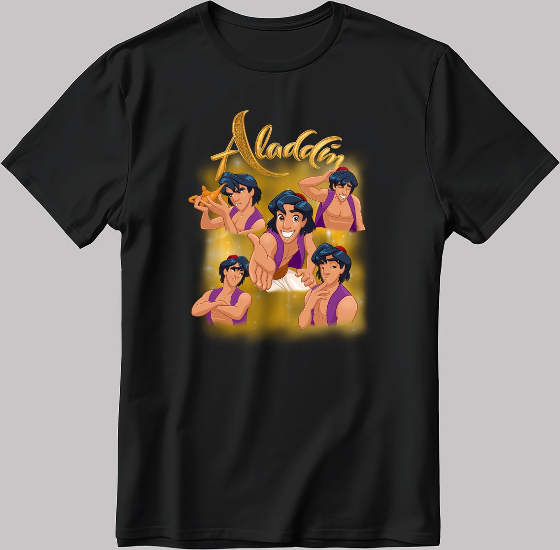 Aladdin Short Sleeve White-Black Men's / Women's T Shirt J036