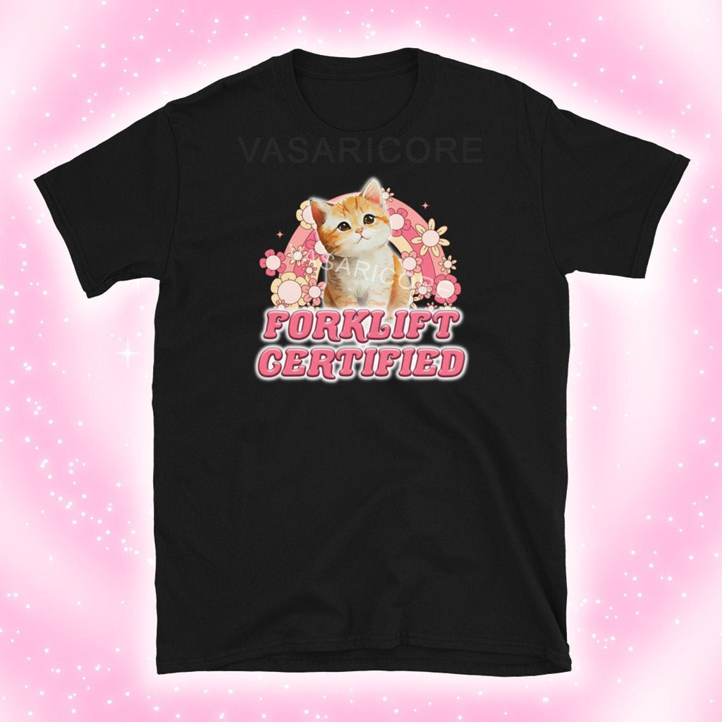 FORKLIFT CERTIFIED Short-Sleeve Unisex T-Shirt meme shirt, funny cat shirt, kitten, cat lover, construction worker, manly, silly, gift