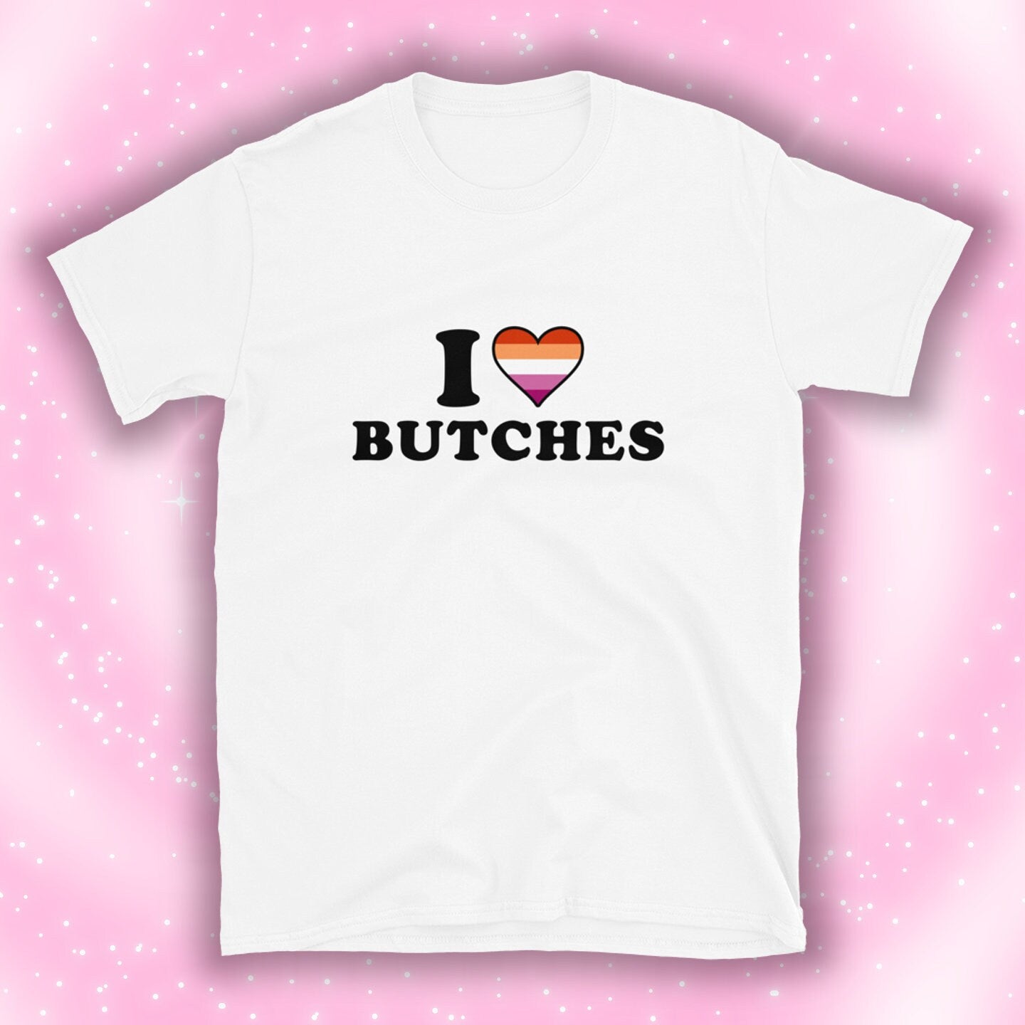 I HEART BUTCHES lesbian, t-shirt, wlw, sapphic, masc, flag femme butch transfemme trans, y2k slogan shirt Short-Sleeve Unisex chappell roan