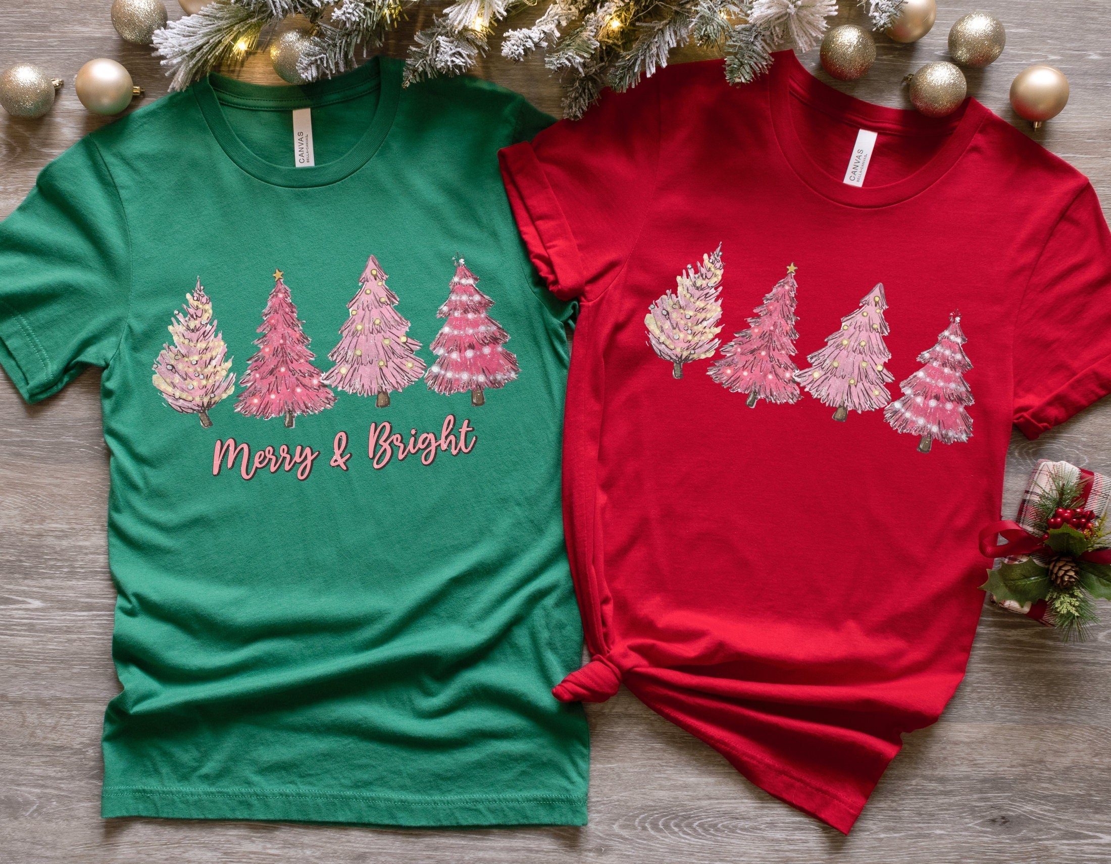Merry and Bright Sweatshirt, Christmas Tree Shirt, Merry Christmas Shirt, Merry and Bright Trees Tee, Christmas Gift, Xmas Tree Couple Shirt