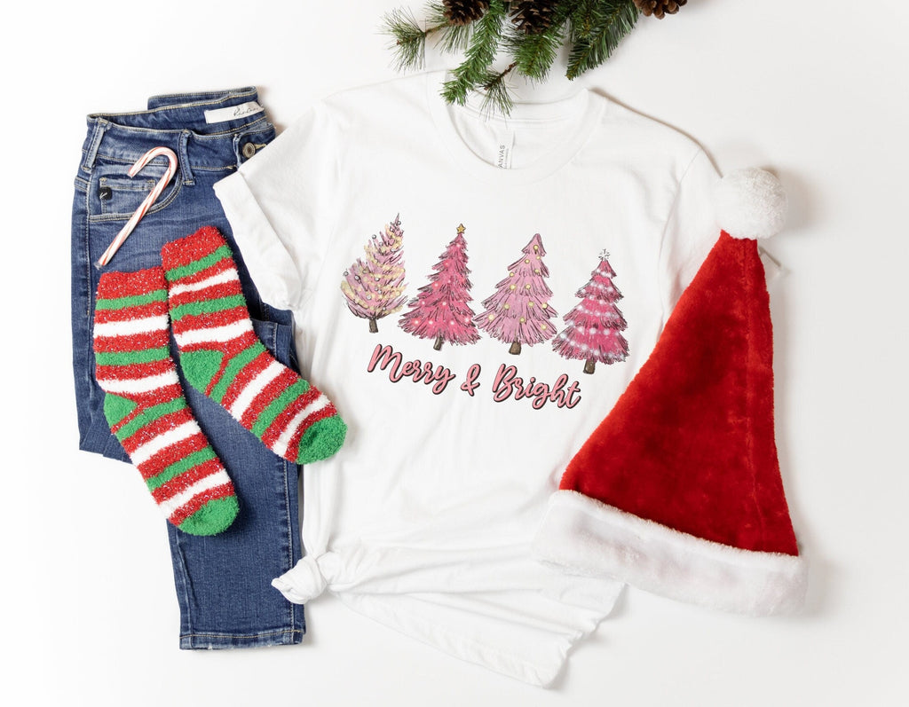 Merry and Bright Sweatshirt, Christmas Tree Shirt, Merry Christmas Shirt, Merry and Bright Trees Tee, Christmas Gift, Xmas Tree Couple Shirt