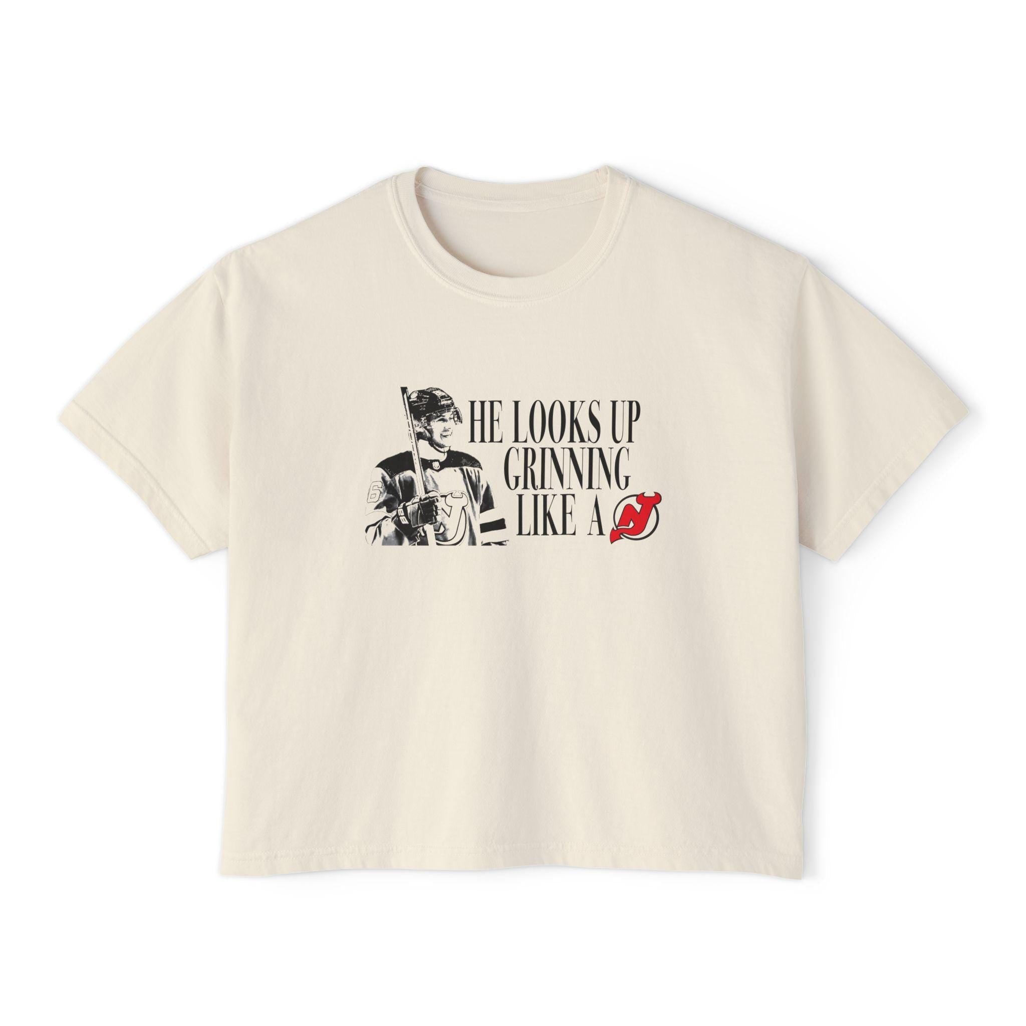 Jack Hughes -- He Looks Up -- Grinning Like a Devil -- New Jersey Devils Hockey Boy -- Unhinged Taylor Crop Top Shirt