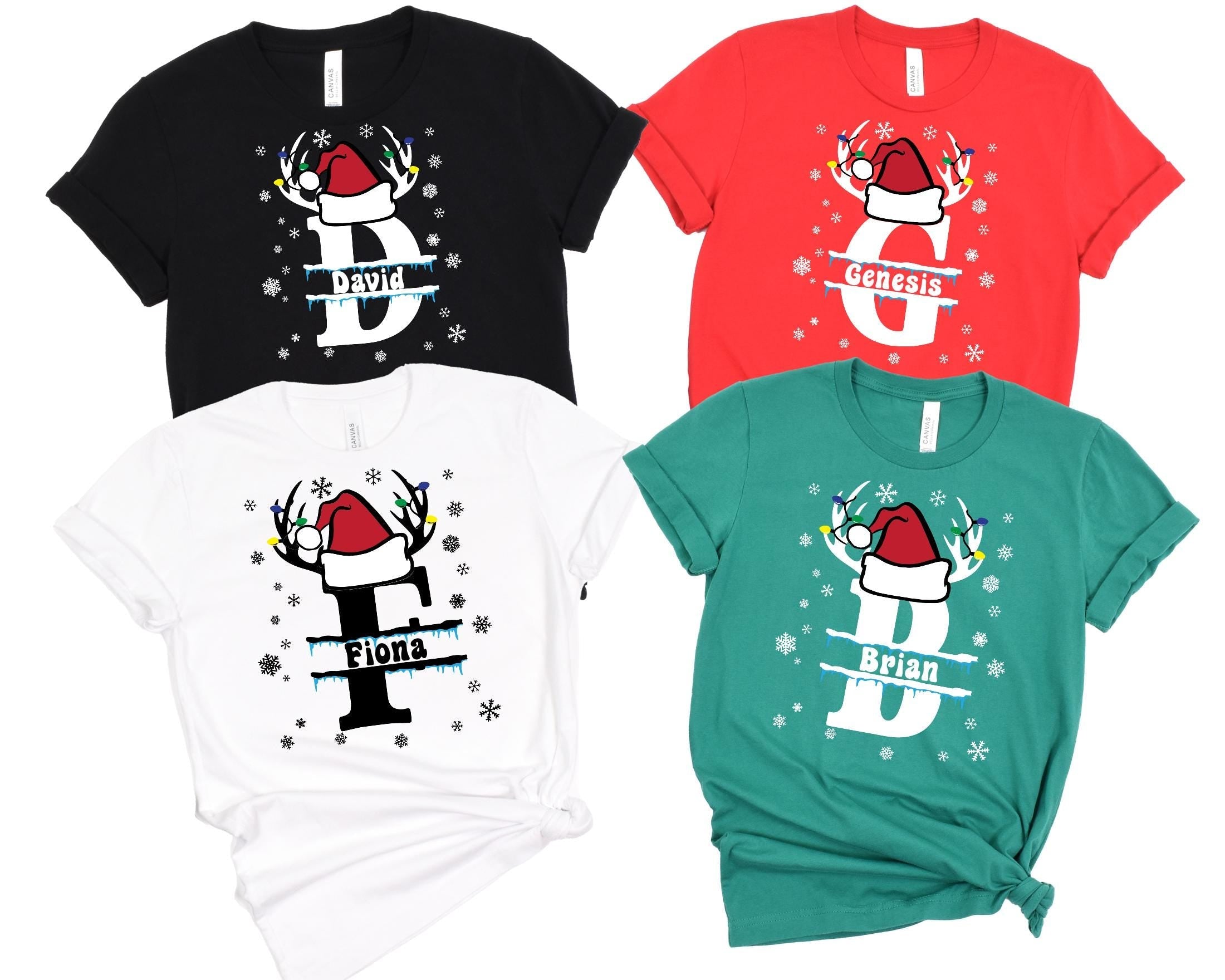 Custom Christmas Shirt With Name, Family Christmas Name Shirt, Personalized Christmas Family T-Shirt, Alphabet Christmas Family Shirt