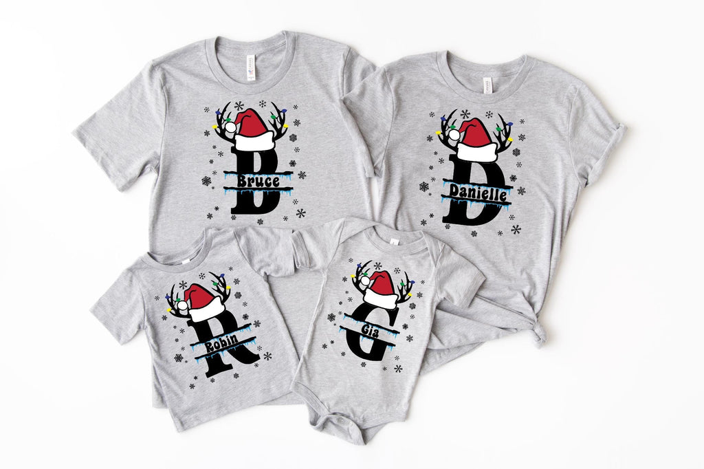 Custom Christmas Shirt With Name, Family Christmas Name Shirt, Personalized Christmas Family T-Shirt, Alphabet Christmas Family Shirt