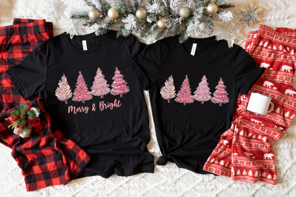 Merry and Bright Sweatshirt, Christmas Tree Shirt, Merry Christmas Shirt, Merry and Bright Trees Tee, Christmas Gift, Xmas Tree Couple Shirt