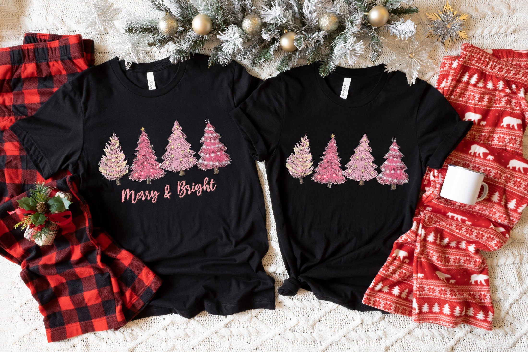 Merry and Bright Sweatshirt, Christmas Tree Shirt, Merry Christmas Shirt, Merry and Bright Trees Tee, Christmas Gift, Xmas Tree Couple Shirt