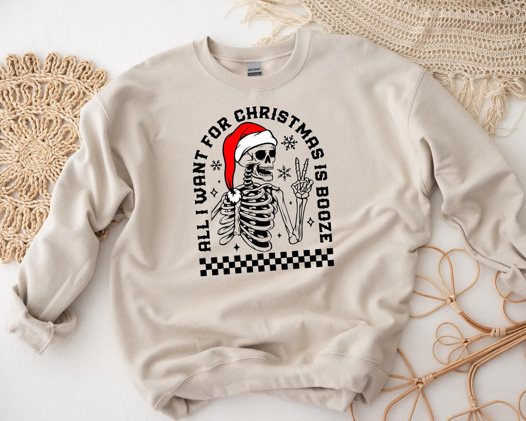 All I Want For Christmas Is Booze Shirt, Funny Drinking Shirt, Skeleton Christmas shirt,  Skeleton Christmas Sweatshirt, Christmas Shirt